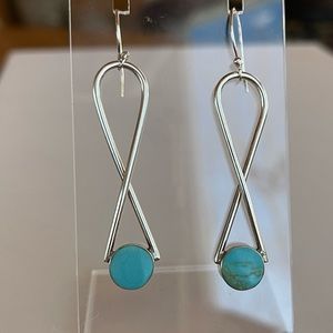 Vintage Signed AV 925 Silver and Turquois Drop Earrings